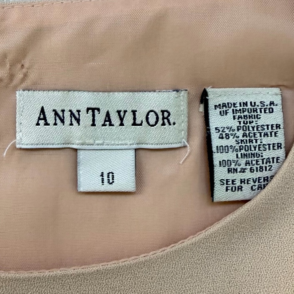 Ann Taylor Fit Flare Beige Size 10 Dress Sleeveless Formal Organza With Bow - Picture 8 of 11